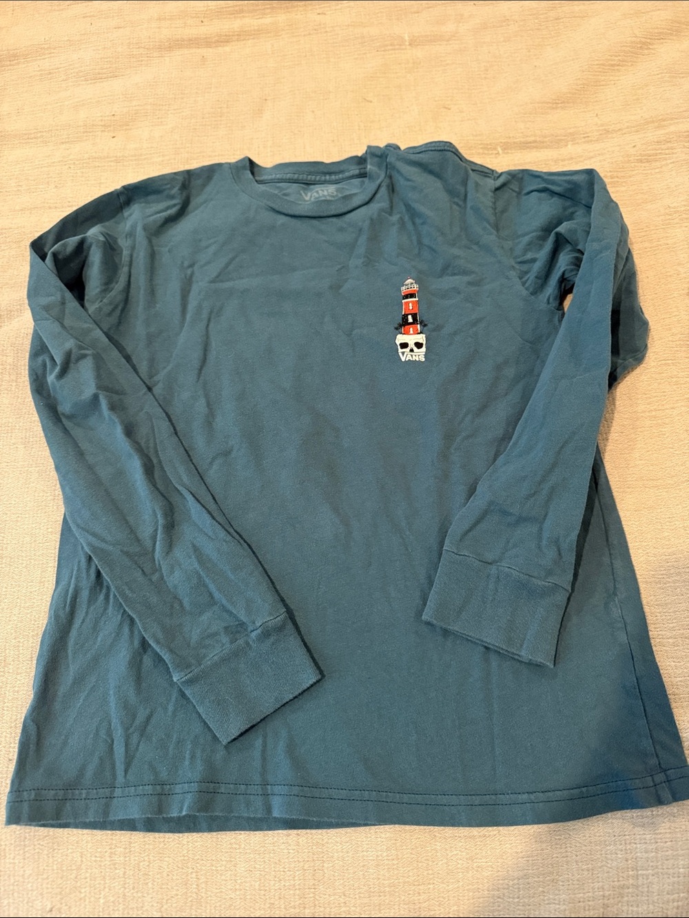 Vans Teal Long-Sleeve Crew Tee with Lighthouse Patch